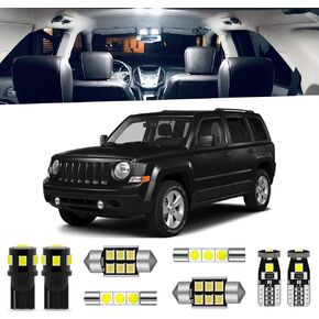 6-Pieces Patriot Interior LED Light Kit for Jeep Patriot 2007 2008 2009 2010 2011 2012 2013 2014 2015 2016 2017 White Interior Map Dome Trunk Package + License Plate Lights, Install Tool