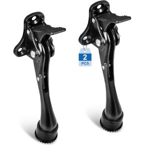 Kickdown Door Stop, 4 Inch Door Stoppers One Touch Heavy Duty Doorstop with Non-Slip Rubber Tip, Black Kick Down Door Stoppers Wall Protectors for Bottom of Door, 2 Pack