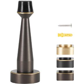 Heavy Duty Solid Brass Door Stop, Decorative Door Stopper Wall Protector with Rubber Bumper Tip for Door Protection Sound Dampening - 3.15 Inch (Satin Gold)