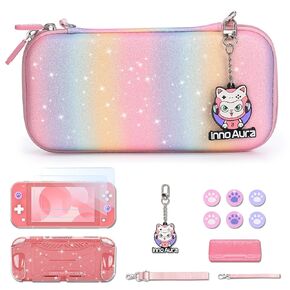 Switch Lite Carrying Case, innoAura Switch Lite Accessories Set with Shiny Switch Lite Bag, Switch Lite Cover, Switch Lite Screen Protector, Switch Game Case and Cute Thumb Caps (Sequins Purple)