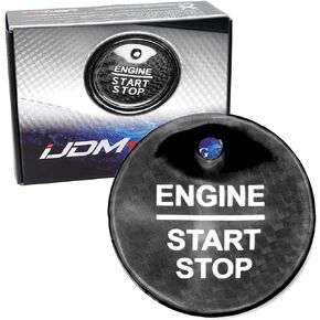 iJDMTOY Gloss Black Real Carbon Fiber Keyless Engine Start/Stop Push Start Button Cover w/Indicator Light Opening, Compatible with Ford F-150 Raptor Explorer Fusion Expedition Edge Taurus, etc