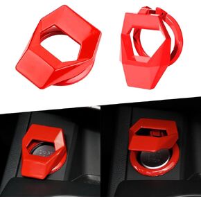 Kewucn Car Engine Start/Stop Button Cover, Carbon Fiber Auto Push Start Button Protective, Zinc Alloy Anti Scratch Power Control Trim, Universal Vehicle Interior Decor for Most Cars (Black)