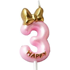QQYL Gold 3 Candle Birthday Girl,Pink Third 3th Birthday Candle Girl for Cake Topper, Number 3 Cake Topper Gold, 3th Birthday Party Decoration for Three 3 Year Old Party Cake Candle (Style7, Number 3)