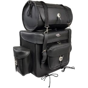 Milwaukee Leather SH539 Large Black Motorcycle PVC Large 2 Piece Touring Sissy Bar Bag - One Size