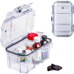 Evergreen EMT EMS Lockable Narcotics and Medication Storage Boxes / IP67 Waterproof/Airtight Dustproof for Ambulance, Emergency Services, Home Medication Storage (MedSafe + Clear)