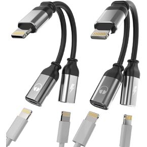 Iphone Headphone Adapter(2pack)Dual Lightning Adaptador Para Splitter Audio and Charge Charger Earphone 2 in 1 Dongle Jack Earbud Cable Compatible for Phone 13 12 11 Pro Max Mini XS SE 7 X 8plus