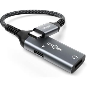 موزع USB C، محول سماعة رأس وشاحن USB C مزدوج، منفذ شحن USB C PD 3.0 2 في 1 إلى صوت Aux وسلك كابل دونجل شحن سريع 60 وات لهاتف Galaxy S22/S21/S20/Note 20، بكسل 4/3/2 / XL in Kuwait