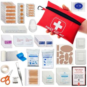 Small Emergency First Aid Kit Including 166 Pieces of Supplies to Clean, Treat, and Protect Minor Injuries for Outdoors, Camping, Auto, Home, and Workplace