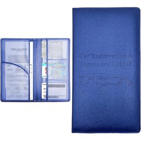 Car Registration and Insurance Holder, Premium Leather Vehicle Glove Box Compartment Organizer with Magnetic Closure, Card Document Driver License Holder(Blue)