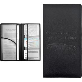 Car Registration and Insurance Holder, Premium Leather Vehicle Glove Box Compartment Organizer with Magnetic Closure, Card Document Driver License Holder(Blue)