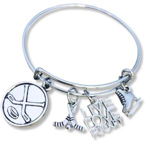 Sportybella Hockey Bracelet, Girls Hockey Jewelry- Ice Hockey Puck and Stick Bangle Bracelet- Gift for Hockey Players