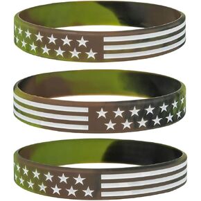 Sainstone Camouflage Army Rubber Bracelets, Military Silicone Wristbands with American USA Flag in Army Green and Desert Camo for Army Party Favors, American Patriots, Army Sport Fans in Kuwait