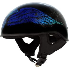 Hot Leathers HLD1045 Gloss Black 'Cross De Lis' Advanced DOT Approved Skull Half Helmet for Men and Women Biker - Medium