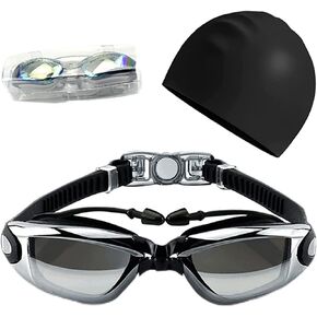نظارات السباحة، مجموعة نظارات السباحة مانعة للتسرب ومضادة للضباب للحماية من الأشعة فوق البنفسجية، وسدادات الأذن وقبعة السباحة للبالغين والرجال والنساء والشباب والأطفال والأطفال in Kuwait