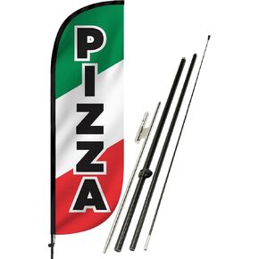 مجموعة أعلام الريش LookOURWay - لافتة إعلانية بطول 5 أقدام مع مجموعة عمود ومسامير أرضية لترويج الأعمال - بيتزا in Kuwait