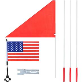 Bike Flag, 6 Feet High Visibility Safety Flag with Heavy Duty Fiberglass Flag Pole, Tear-Resistant Polyester Bicycle Flag and Cycling Handlebar USA Flag, Waterproof Cycle Flag with Bracket (1 Pack)