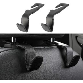 Kewucn 2 PCS Superior Car Seat Headrest Hooks, Durable Leathrer & Stainless Steel Hanger Holder Hook, Universal Auto Convenient Storage Interior Accessories Fit for Most Vehicles (Beige)