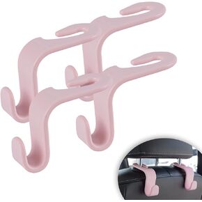Car Seat Headrest Hook, Car Headrest Hidden Hook, 4 Pack Universal Auto Car Back Seat Hook Organizer for Purse Coat, Car Interior Accessories (Light Pink)