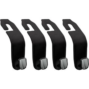 Car Seat Headrest Hook, 4 Pack Leather Car Purses and Bags Hooks Holder Hanger for Car Groceries Organization Accessories, Tan
