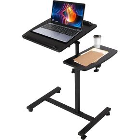 MYOYAY Overbed Beside Table Height Adjustable Mobile Rolling Laptop Desk with Wheels Laptop Stand Table Tray Tilting Sofa Bed Side Table for Home, Office, Hospital