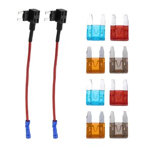 Motoforti Universal Add a Circuit 12V Mini Fuse Tap Holder Adapter with 2pcs 5A 7.5A 10A 15A ATM APM Blade Type Fuse, Plastic, Blue, 1 Set