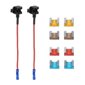 Motoforti Universal Add a Circuit 12V Mini Fuse Tap Holder Adapter with 2pcs 5A 7.5A 10A 15A ATM APM Blade Type Fuse, Plastic, Blue, 1 Set