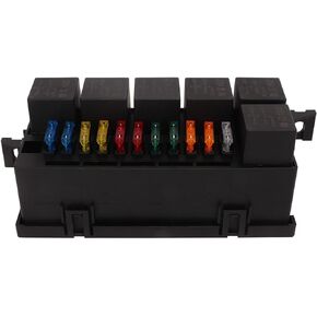 6 Way Blade Block, Waterproof 12V Relay Box Kit with 11 ATC/ATO, 6 for Bosch Style Relay, 52 Crimp Terminal, Z Bracket, Blade Relay for Auto RV Marine and Boat Yacht