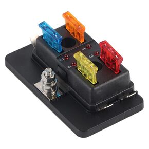4 Way Block Blade Box with 5A 10A 15A 20A Blade for Automotive Truck Boat Marine RV Van