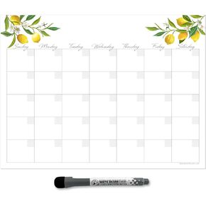 Dry Erase Monthly Calendar Planner Sticker Decal | Removable & Reusable | Magnetic Fine-Tip Marker Included (9 x 12 inches, Lemon)