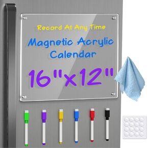 Acrylic Magnetic Dry Erase Blank Board for Fridge，16''x12'' Dry Erase Memo Board Home Comment Center