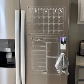 Practical Magnetic Acrylic Calendar for Fridge with useful Paper Clamp (16"x12"Inches), reusable planner board, Easy to clear, Include 6 markers with 3 Colors. in Saudi Arabia