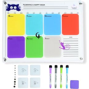 AURORA- Dry Erase Calendar for Wall and Magnetic Calendar for Refrigerator - Durable Acrylic Fridge Calendar with Cat-Themed Embellishments, Ideal for Housewives, Children, Homeworkers, and Cat Lovers