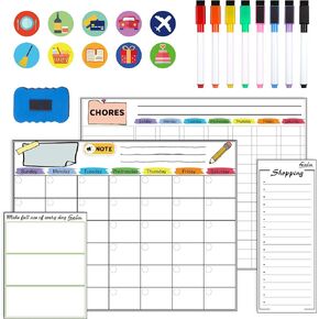 Magnetic Dry Erase 2024 Calendar Kit, 4 Pack Feela Magnetic Whiteboard Calendar for Refrigerator Includes 2 Large 17''x13'' Monthly Chalkboard 1 Grocery List 1 DIY Note for Home Office