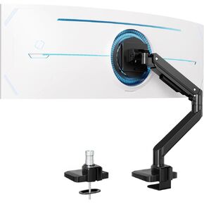 Premium Heavy Duty Monitor Arm for 17 to 49 inch Screens up to 44lbs, Fully Adjustable Ultrawide Single Clamp-on Desk Mount Stand, VESA 75x75/100x100mm