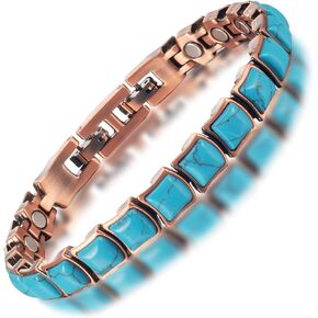 Copper Bracelets for Women for Arthritis and Joint, 6.69inch Adjustable Colored Turquoise Bracelet, 3500 Gauss Magnets, Jewelry Gift