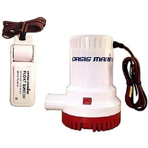 OASIS MARINE 2000 GPH 12v Submersible Boat Marine Plumbing Electric Bilge Pump 1-1/8 Outlet, Separate Float Switch Included