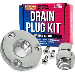 Stainless Steel Boat Drain Plug Kit Boat Plug Kit 1/2" for Transom Threaded Boat Plug Marine Grade Garboard Drain Plug Kit 1/2 Inch Thru Hull