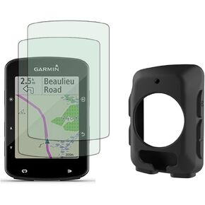 Screen Protector and Silicone Case Cover for Garmin Edge 520 Plus/Edge 520 Gps (2+1pack),Tempered Glass Film Anti-Scratch High Definition Full Coverage, Transparent, 80*55mm
