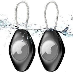 Compatible with Apple AirTag Holder with Wire Cable, Waterproof Air Tag Lock Case Keychain Secure Holder for Key Keyring Backpacks Luggage Pet, Black(1 Pcs) in Saudi Arabia