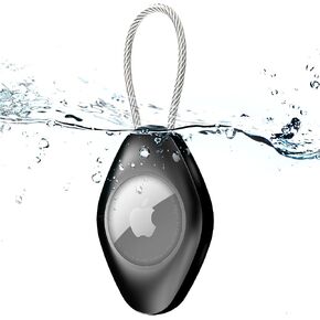 Compatible with Apple AirTag Holder with Wire Cable, Waterproof Air Tag Lock Case Keychain Secure Holder for Key Keyring Backpacks Luggage Pet, Black(1 Pcs)