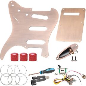 Bronze Aluminium Alloy SSS 11 Hole Electric Guitar Pickguard ST Back Plate for Fender Stratocaster Strat with 3PCS Control Knobs,5 Way Toggle Switch Wiring Harness Kit