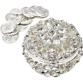 CB Accessories Wedding Unity Coins - Arras de Boda - Round Shaped Flower Box with Decorative Rhinestone Crystals 16 (Gold)