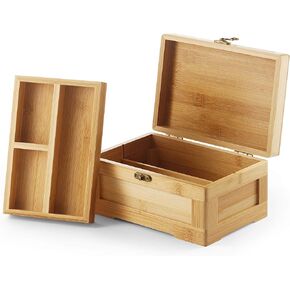 Wooden Stash Box with Rolling Tray Stash Box Combo to Organise your Herbs and Accessories - Rolling Kit with Removable divider - Large stash box and Jewelry box (Bamboo)
