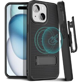 MOTIVE Designed for iPhone 16e Case with Belt Clip, Shell Holster Combo for Apple iPhone 16 E, Slim Rugged Case with Holster, Compatible with MagSafe, Protective Cover & Kickstand 6.1" | Black - 2025