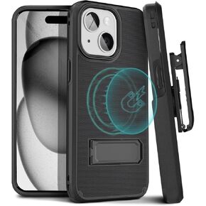 MOTIVE Designed for iPhone 16e Case with Belt Clip, Shell Holster Combo for Apple iPhone 16 E, Slim Rugged Case with Holster, Compatible with MagSafe, Protective Cover & Kickstand 6.1" | Black - 2025