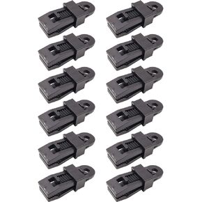 Tarp Clips 12 Pcs - Heavy Duty Lock Grip, Tent Clip, Tarp Clamp, Tarp Hold Down Clips, Awning Tarp Clamps for Canopy Outdoor Camping (Black)