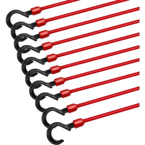 Rubber Bungee Cords with Hooks Heavy Duty Outdoor, 10 Pieces Include 12’’, 15’’, 17’’ and 21.5’’, Bunjee Chords Assorted Sizes with Ball, Bungee Straps for Tarp, Cars, Camping and Trips