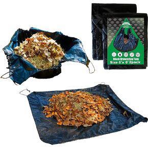 Drawstring Tarp 6x6 Feet (2pack), 9 mil Black Poly Tarp with Drawstring, Reusable Leaf Lawn Garden Yard Waste Tarp Bag by RAINDEWAY