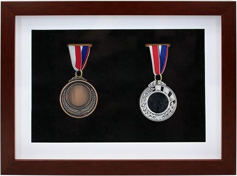 Wooden Medal Display Shadow Box Frame, 2 Medals Display Case for Runners Marathon Soccer Football Gymnastics & All Sports Military Medals Pins Patches Badge Award Insignia (Walnut) in Saudi Arabia