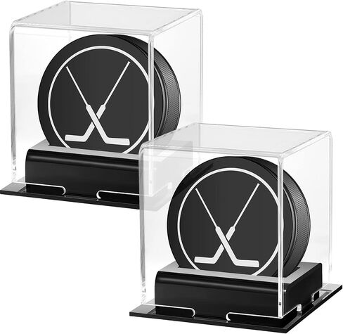 2 Pcs Hockey Puck Display Case Ice Acrylic Hockey Puck Holder for Collection Memorabilia Base Puck Display Decoration in Saudi Arabia